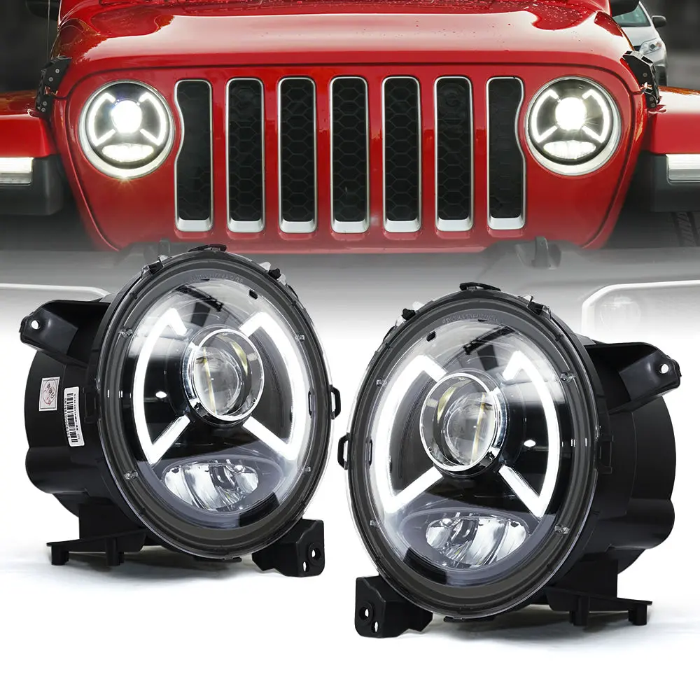 9" Drl Led Headlights For Jeep Wrangler Jl, Gladiator Jt | Dark Bat Series 1