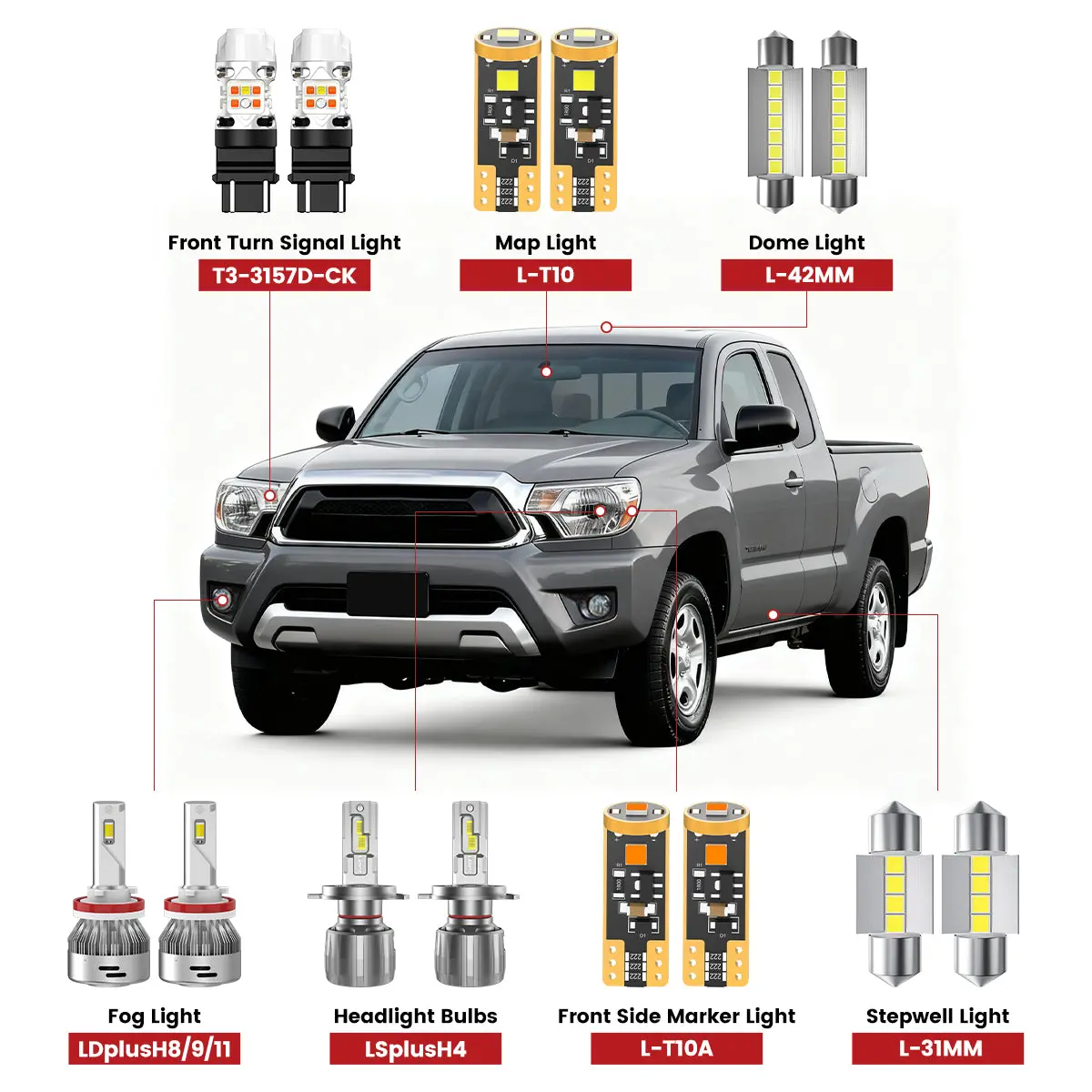 Lasfit Led Bulb Upgrade Kit Fits 2001-2015 Toyota Tacoma 1