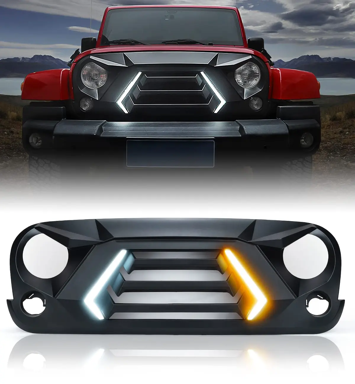 Angry Grille With Turn Signal For Jeep Wrangler Jk | Vader Series 1