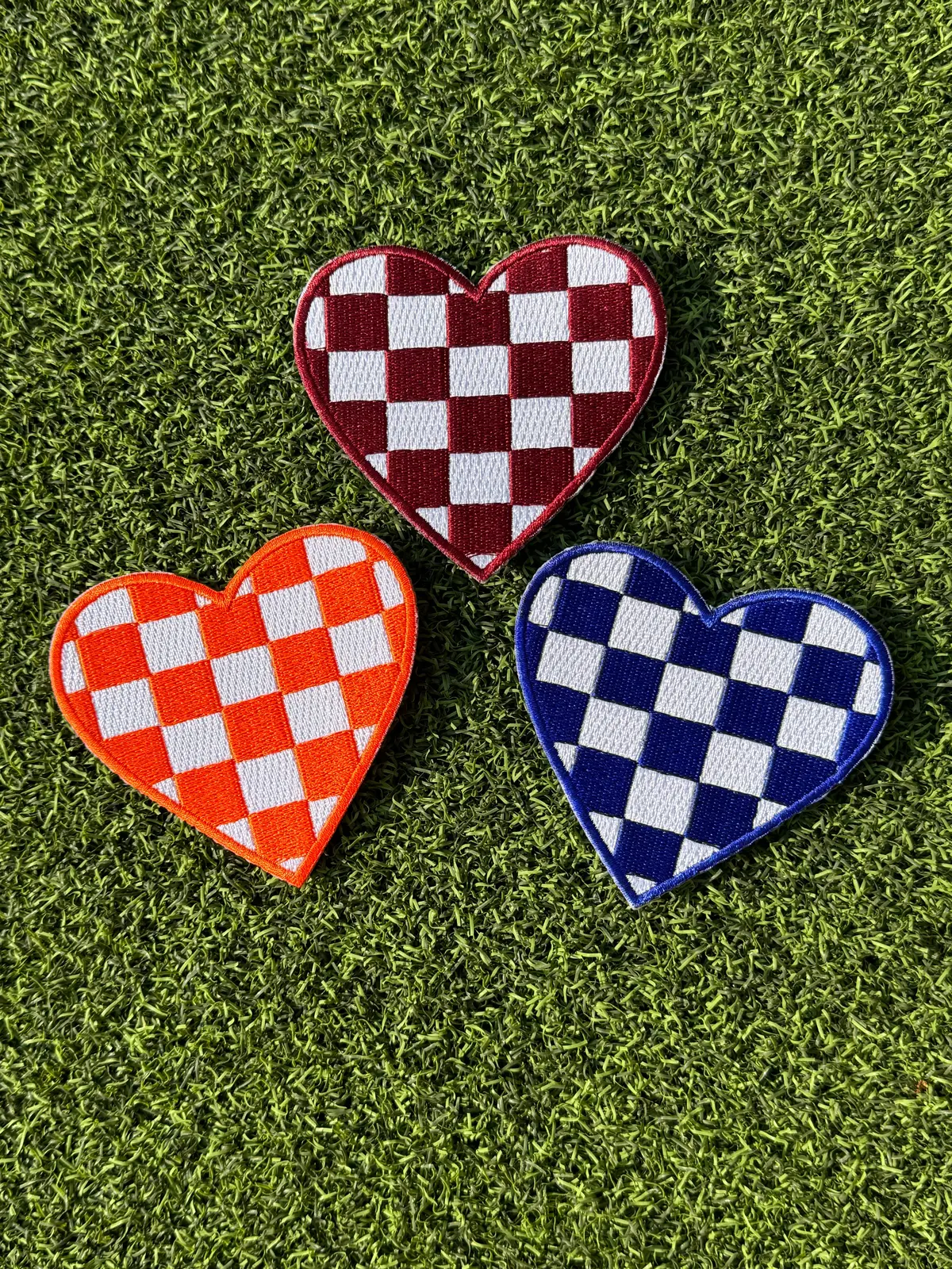 Checkered Game Day Heart Iron On Patches 1