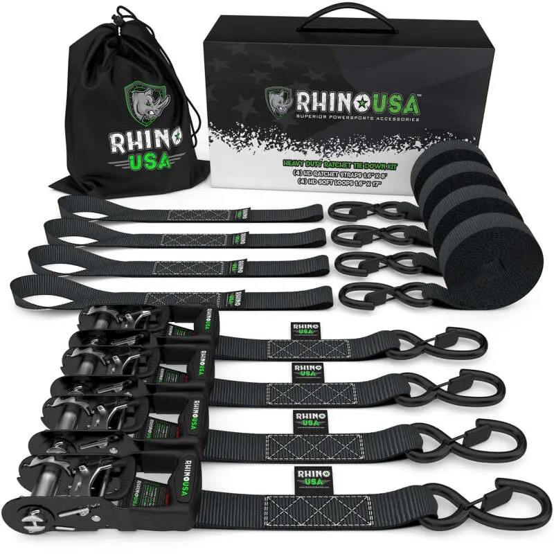 Rhino Usa Heavy Duty Ratchet Tie-Down 4-Pack (Black) 1.6In X 15Ft | Td-Gc1.6X15-Blk 1