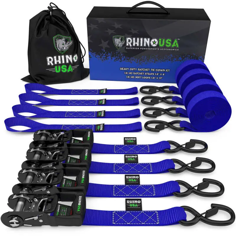 Rhino Usa Heavy Duty Ratchet Tie-Down 4-Pack Blue 1.6In X 15Ft | Td-Gc1.6X15-Blu 1