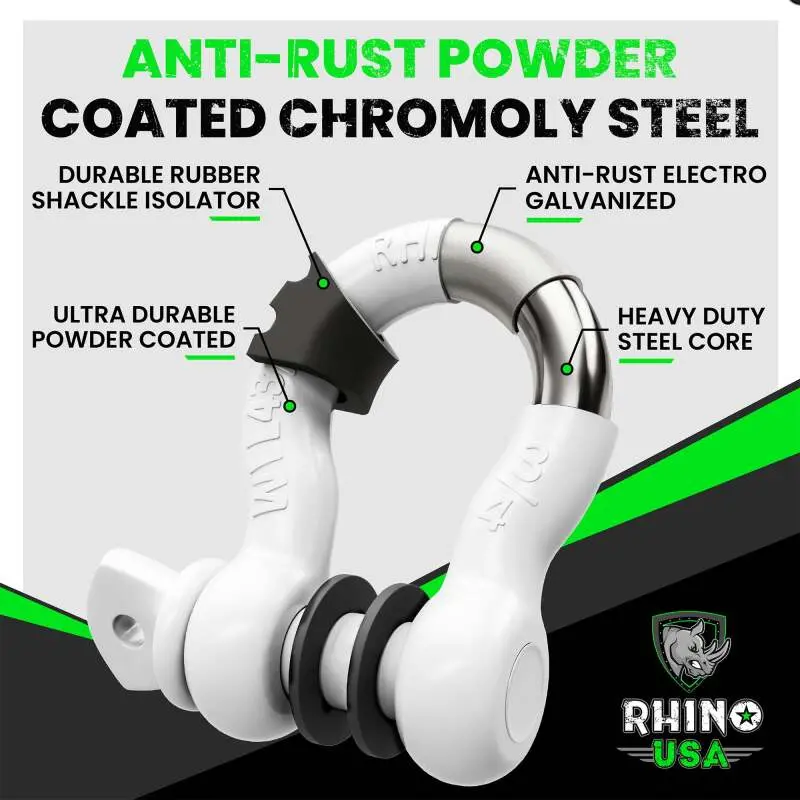Rhino Usa 3/4In D-Ring Shackle Set (2-Pack)(White) | Rno-Wht-Shackles 2
