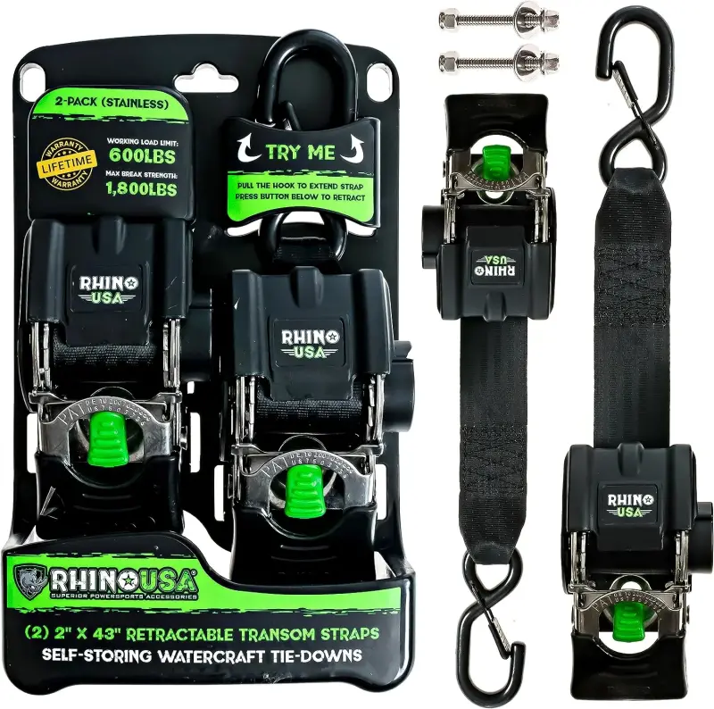 Rhino Usa Retractable Transom Straps 2"X43" (2 Pack) | Td-Mstr2x43-Stnls 1