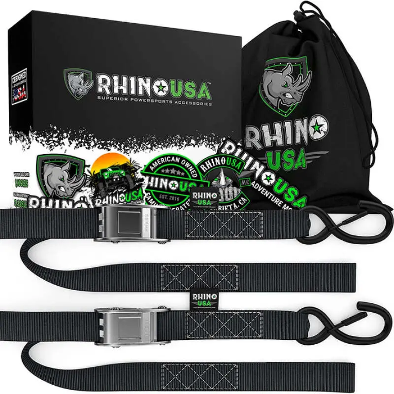 Rhino Usa Cambuckle Motorcycle Tiedown Straps 2-Pack (Black) 1.5In X 8Ft | G-Camsoft-2Pk 1