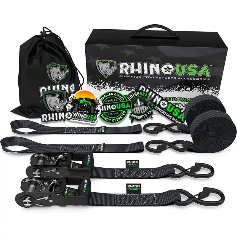Rhino Usa Heavy Duty Ratchet Tie-Downs 2-Pack (Black) 1.6In X 8Ft | Grla-Tdwn-Set 2