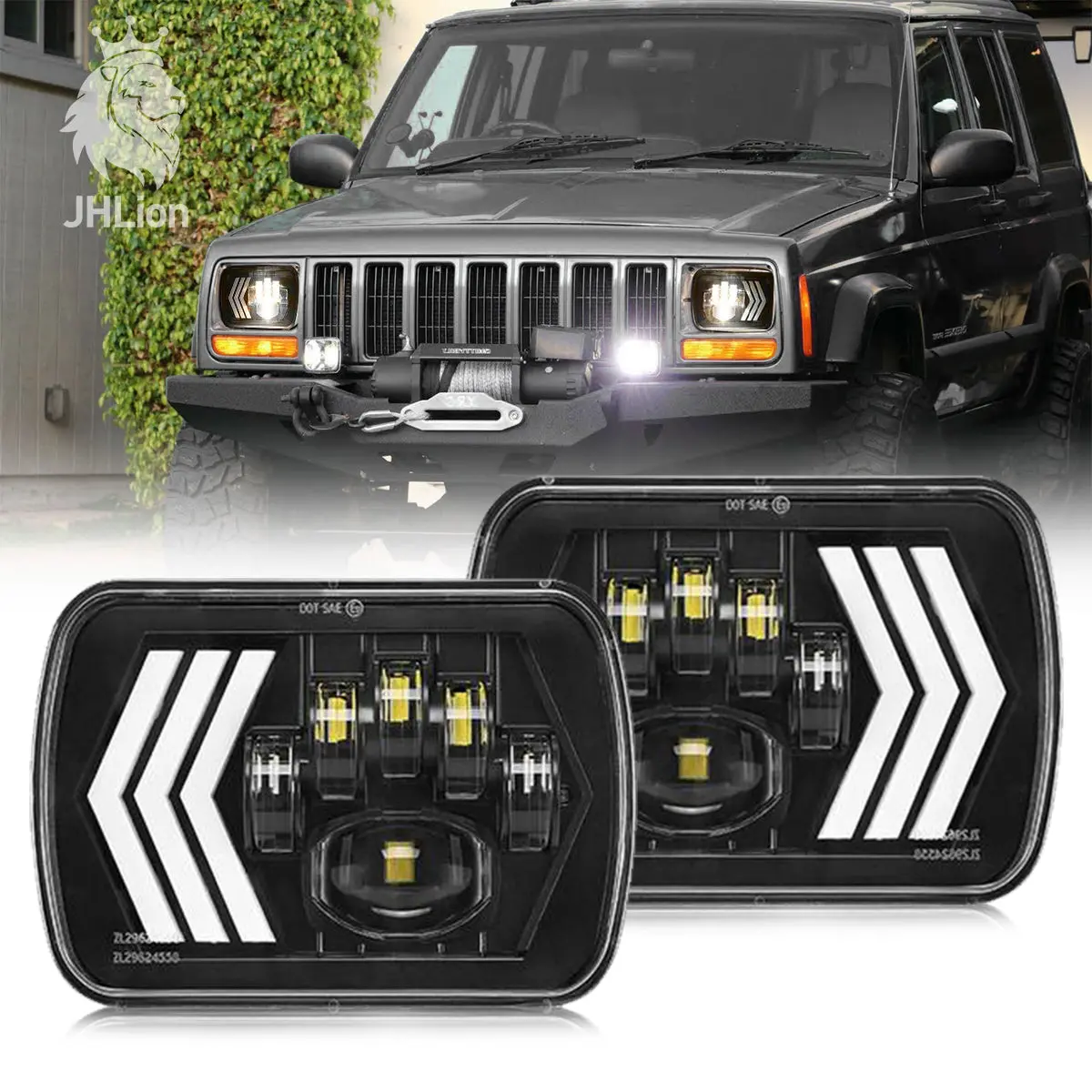 2Pcs 5X7" 7X6" Headlights With White&Amber Drl Dynamic Sequential 1