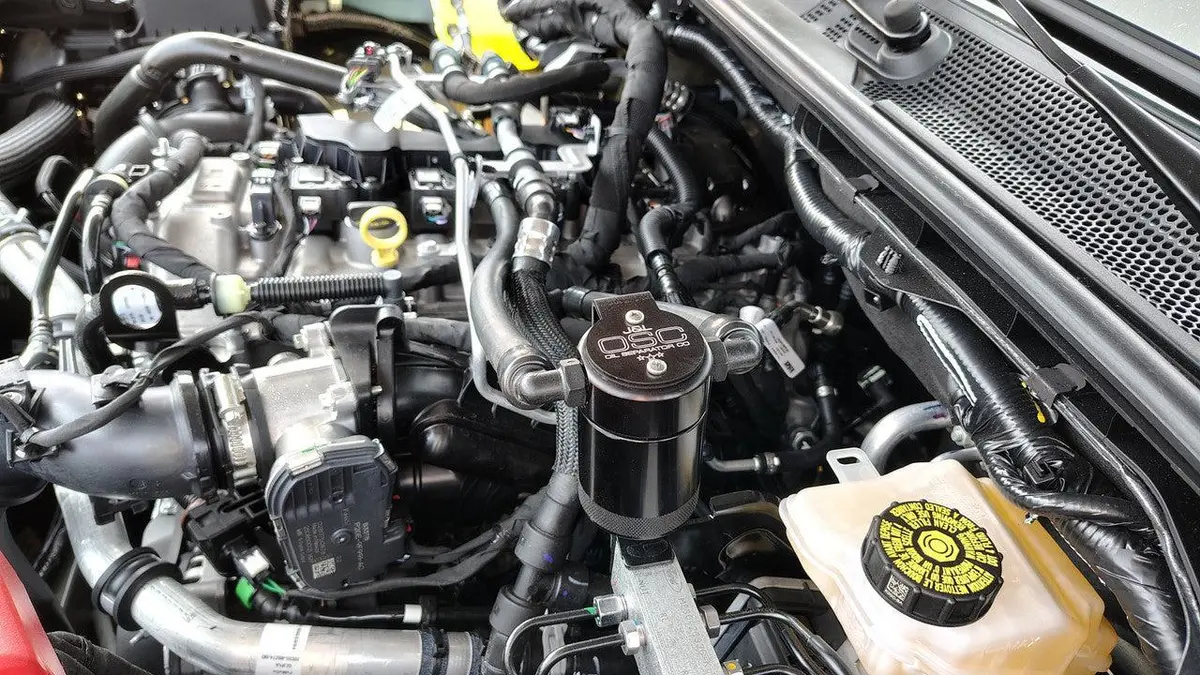 J&L Oil Separator Black Anodized 3.0 Pcv Side 2025 Ford Bronco 2.3L / 2025 Ford Ranger 2.3L | 3059P-B 2