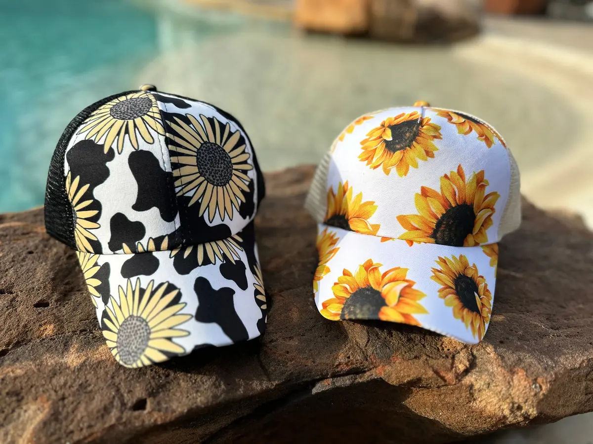 Sunflower Criss Cross Ponytail Baseball Hats 1
