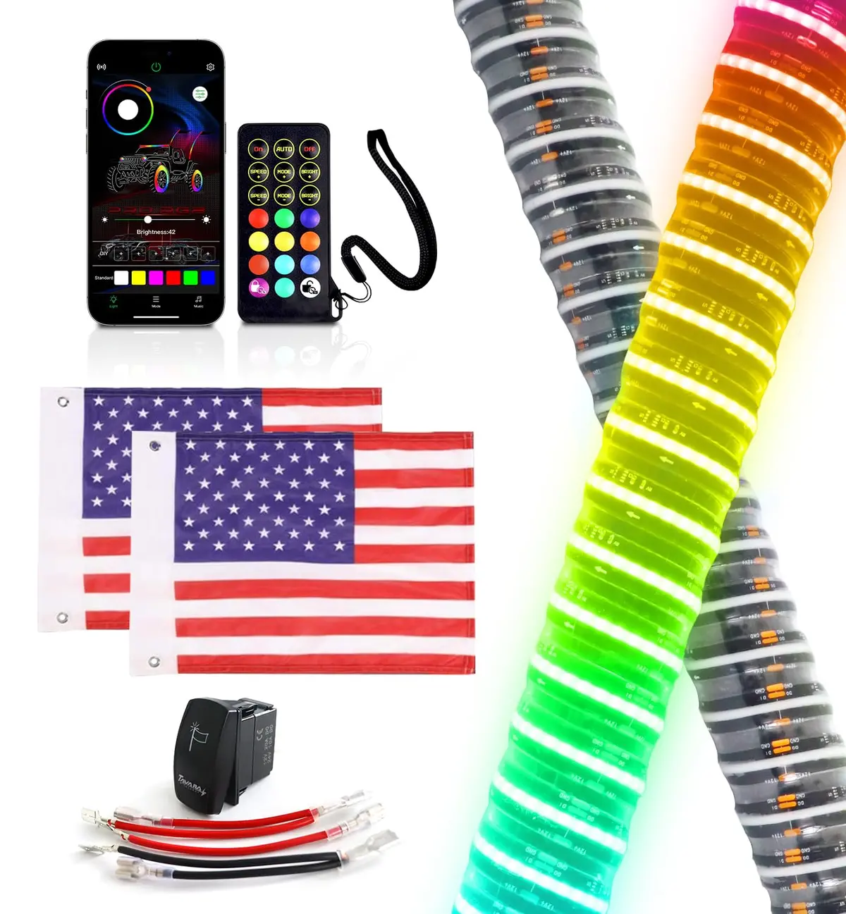2Pcs Rgb Fat Whip Lights For Utv Atv Polaris Rzr Can-Am 3