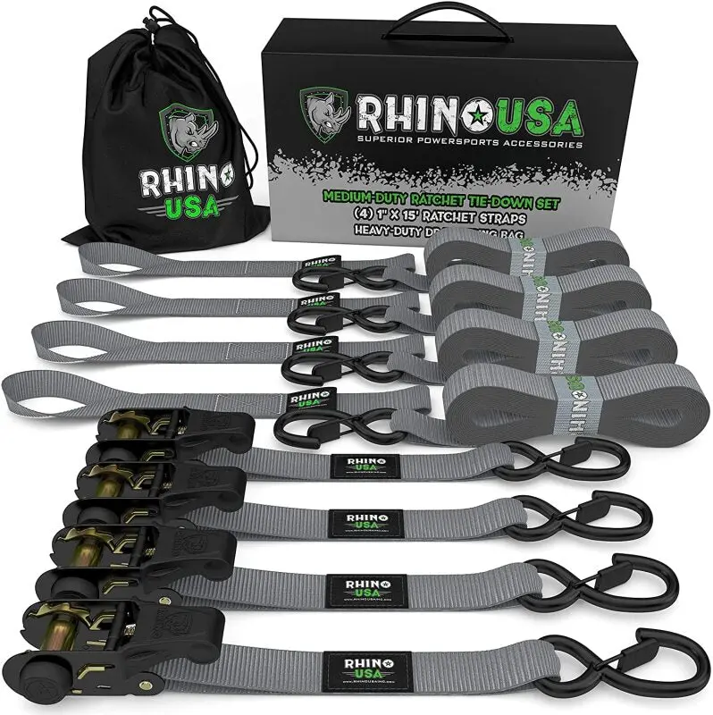 Rhino Usa Medium Duty Ratchet Strap Tie-Down 4-Pack (Gray) | Rcht-4Pack-Gry 1