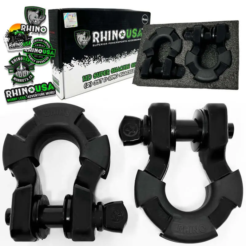 Rhino Usa 8T Super Shackle 2-Pack (Matte Black) | Supershack-Matte 1