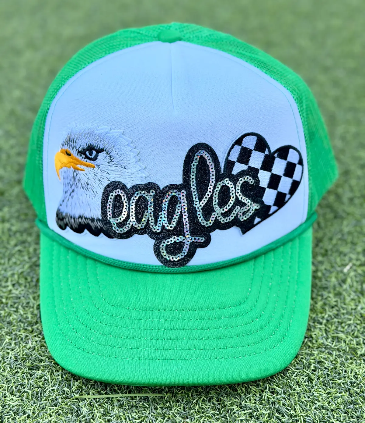 Eagles Sequined Patch Trucker Hat 1