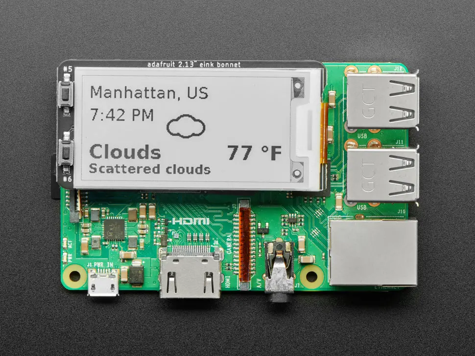 Adafruit 2.13" Monochrome E-Ink Bonnet For Raspberry Pi - Ssd1680 1