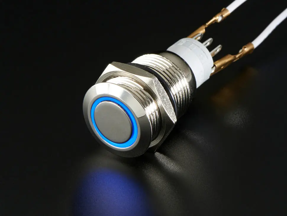Rugged Metal Pushbutton With Blue Led Ring - 16Mm Blue Momentary 1