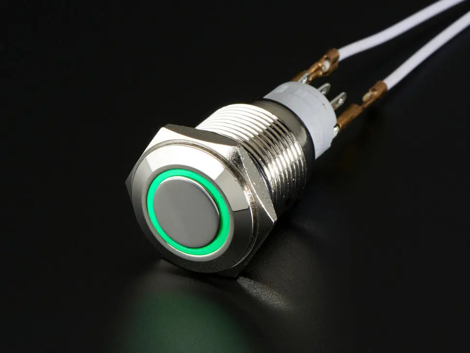 Rugged Metal On/Off Switch With Green Led Ring - 16Mm 1