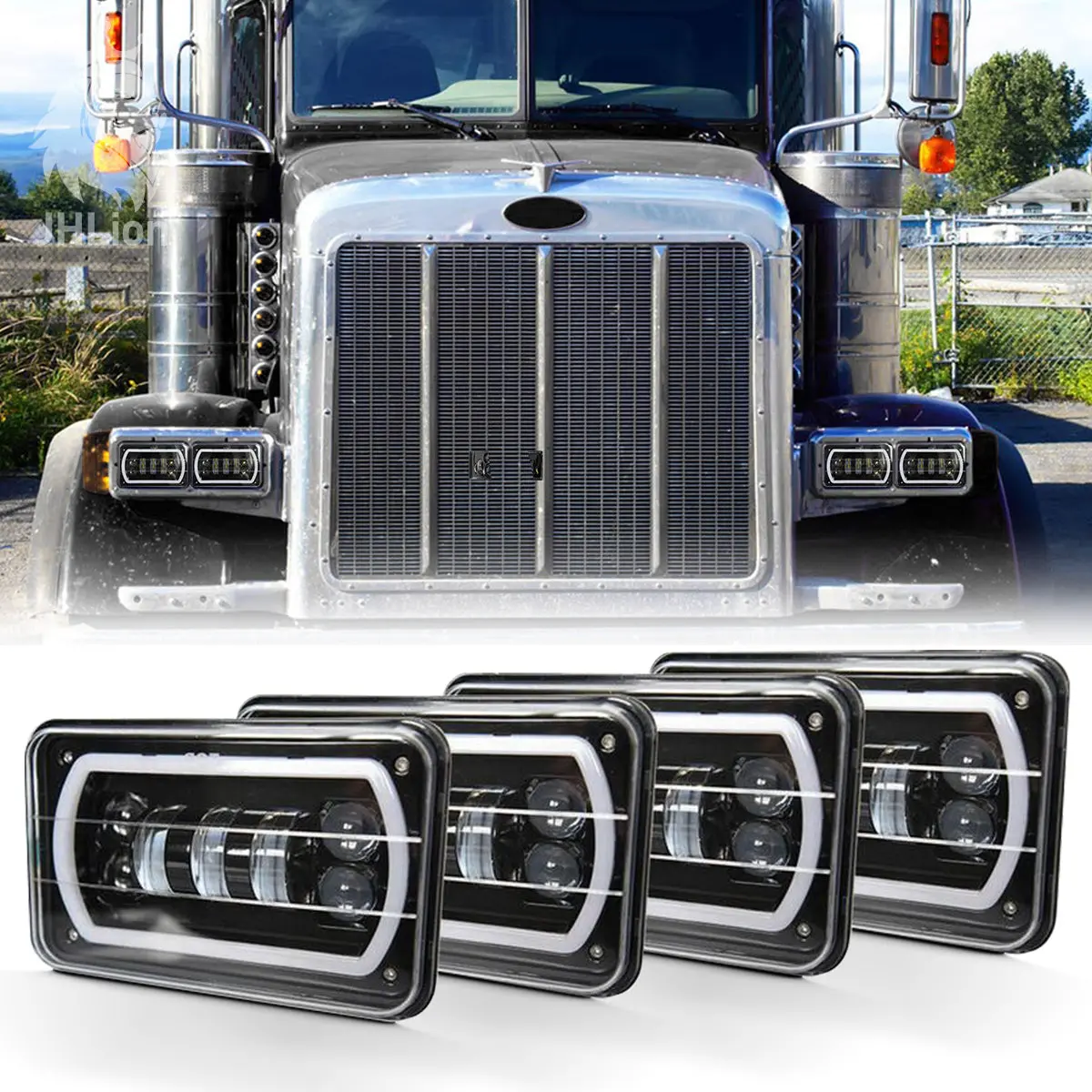 4X6 Inch Led Headlamp Square White Halo Drl Yellow Turn Signal For Truck Offrord 1