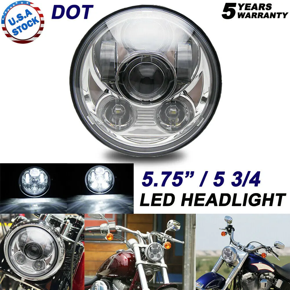 5-3/4 5.75 Inch Led Headlight For Harley Davidson 883 Sportster Triple Low Rider Wide Glide Headlamp Projector Driving Light (Chrome) 1