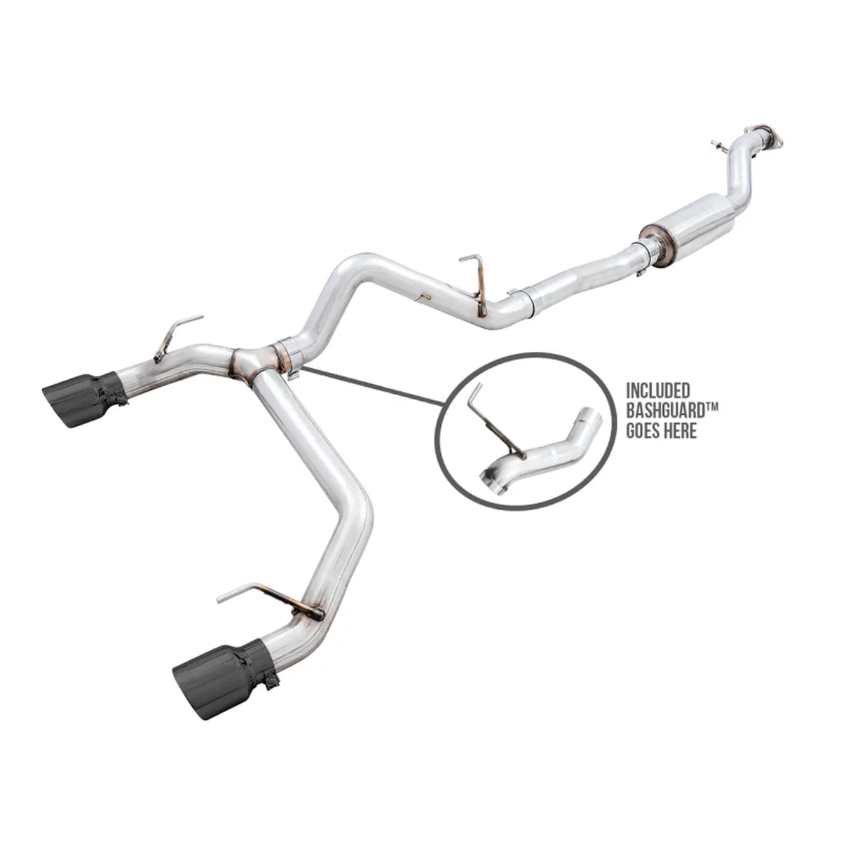 Awe Tuning 2021+ Ford Bronco 0Fg Dual Rear Exit Exhaust W/Diamond Black Tips & Bash Guard 1