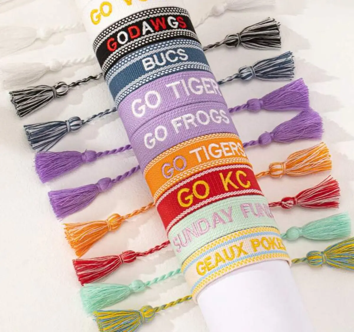 Game Day Embroidered Tassel Bracelets 1