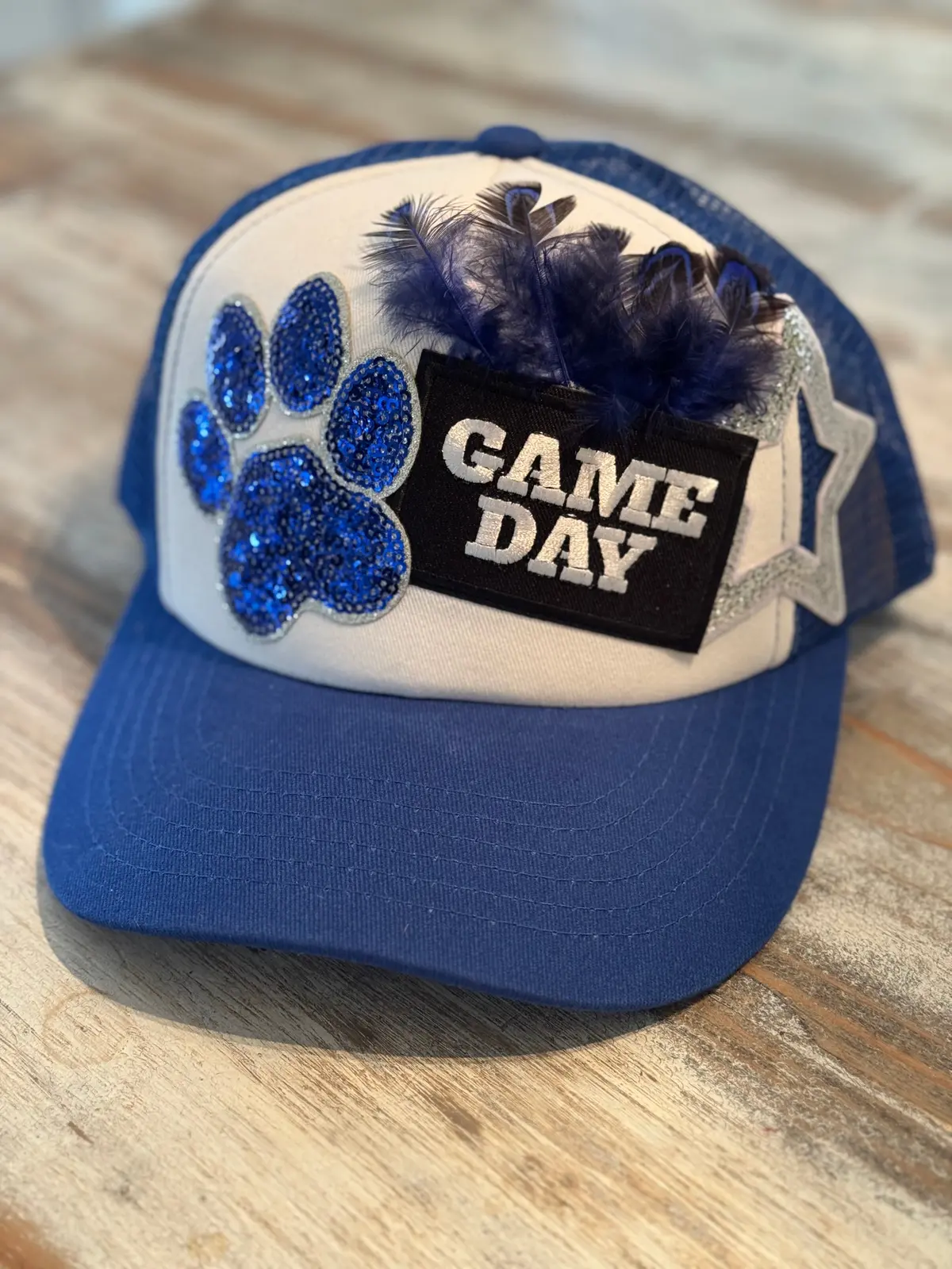 Royal Blue Paw & Feather Game Day Trucker Hat 1