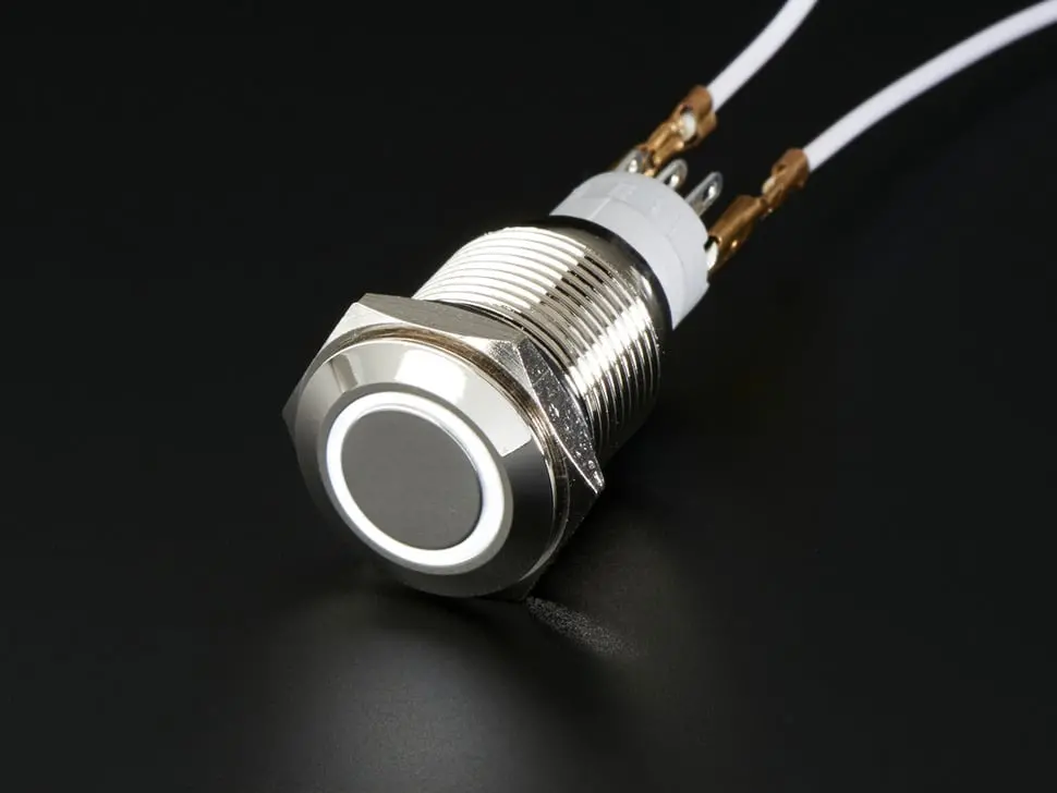 Rugged Metal Pushbutton With White Led Ring - 16Mm White Momentary 1