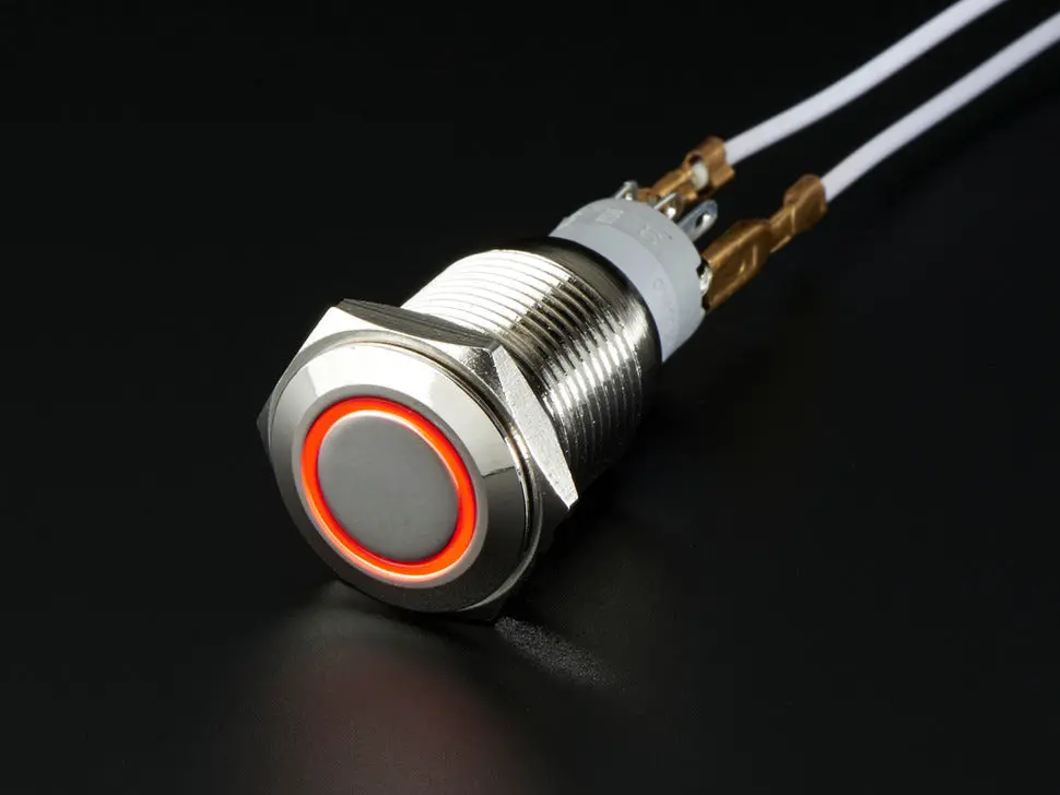 Rugged Metal Pushbutton With Red Led Ring - 16Mm Red Momentary 1
