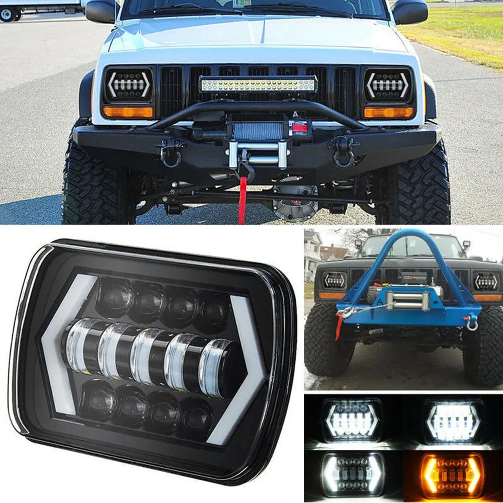 7X6 5X7 55W H4 Led Headlights Drl 1Pcs For Jeep/Cherokee Xj/Wrangler Yj/Toyota 1