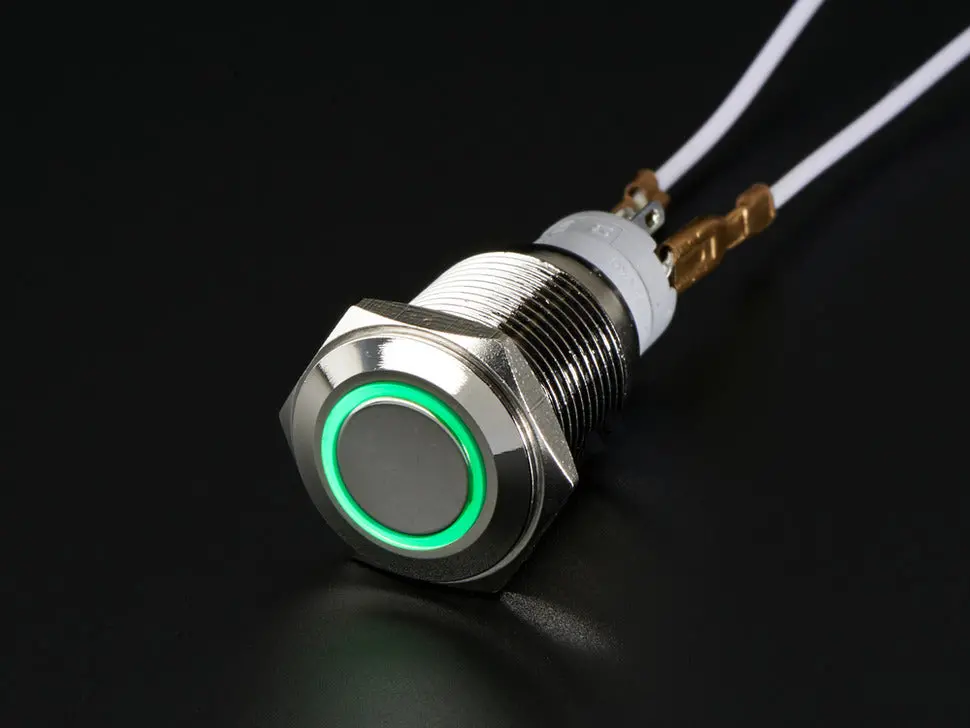 Rugged Metal Pushbutton With Green Led Ring - 16Mm Green Momentary 1