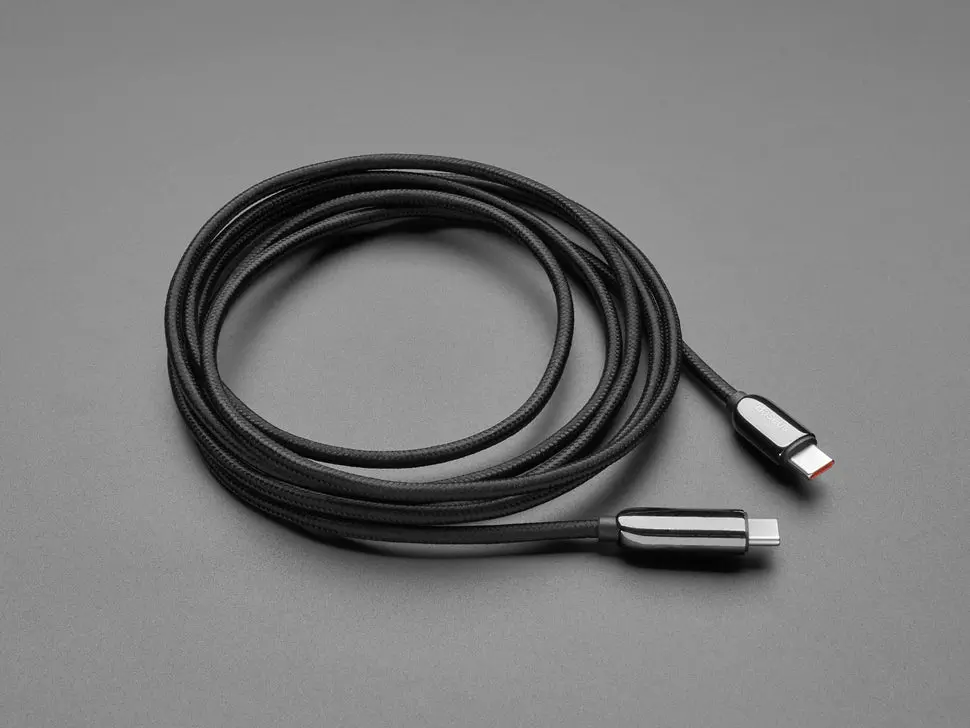 Usb C To Usb C Cable With 100W Watt Display - 2 Meter Black Woven 1