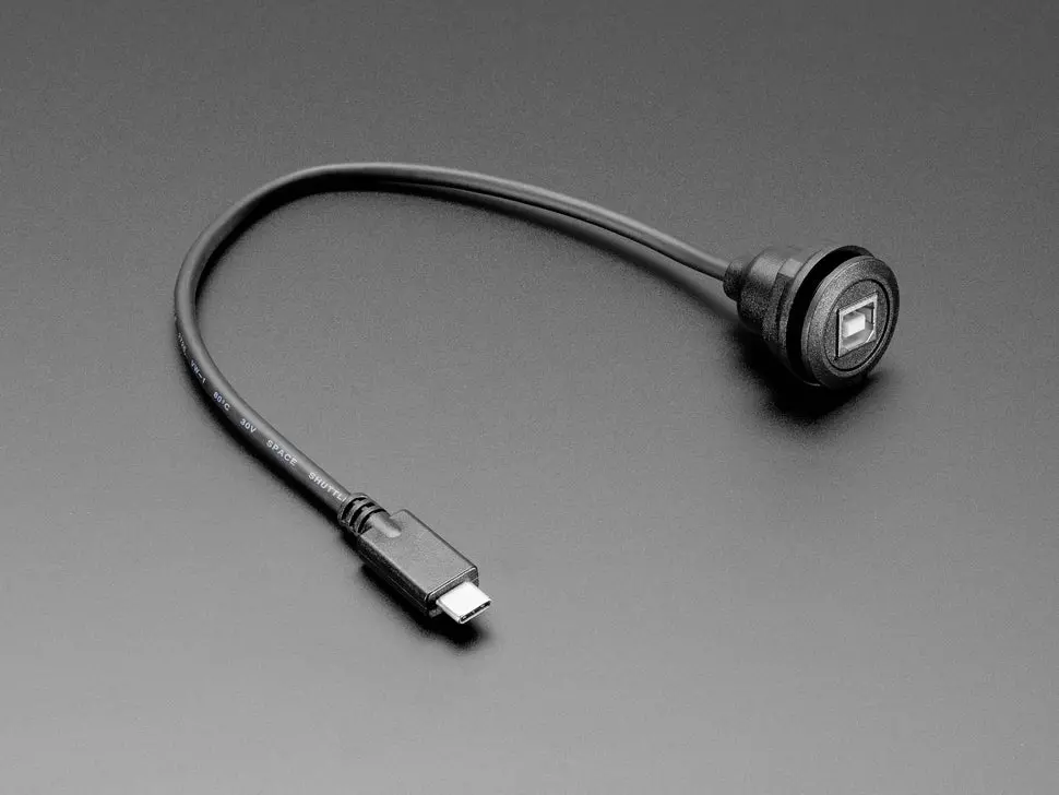 Round Panel Mount Usb Cable - Usb-B Socket To Usb-C Plug 1