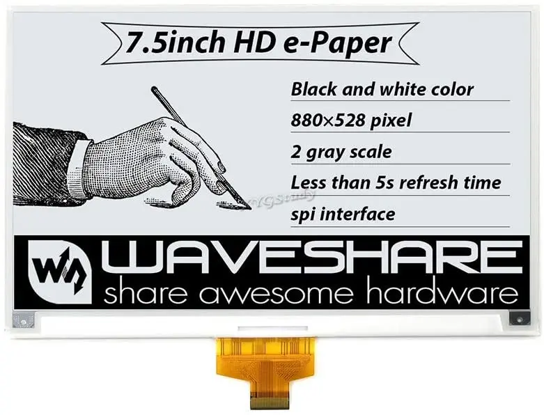 7.5Inch Hd E-Paper E-Ink Raw Display, 880×528, Black / White, Spi, Without Pcb 1