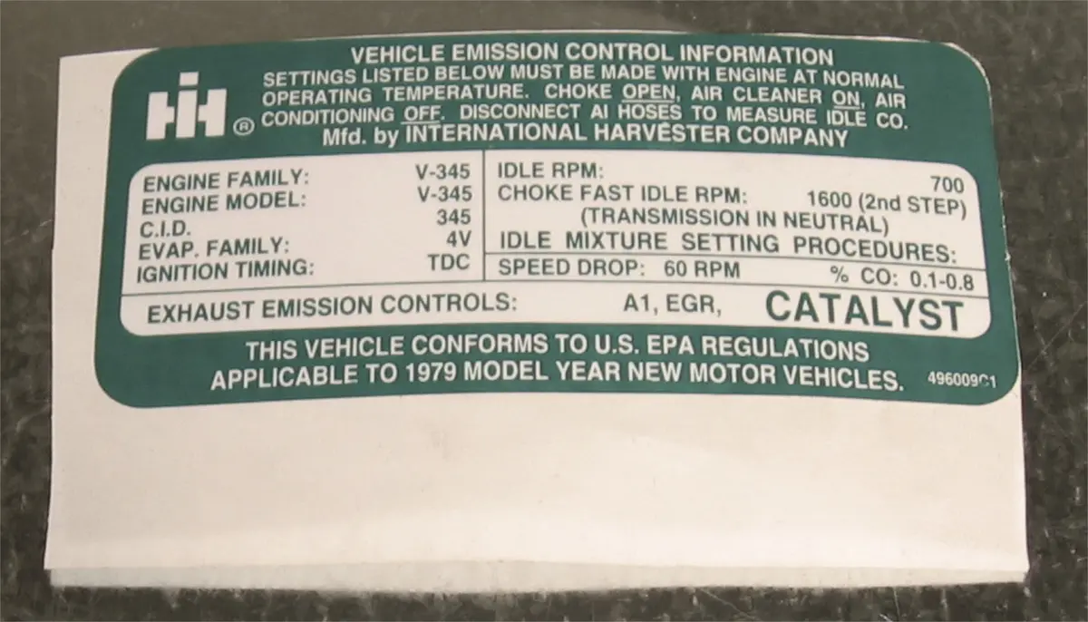 Emissions Control Decal - Scout Ii 1