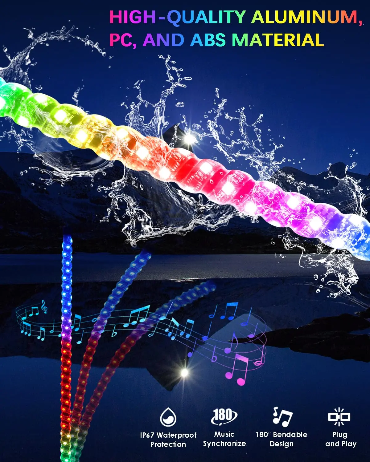 Whip Lights With App & Remote Control For Utv, Atv, Sxs, Polaris Rzr 3