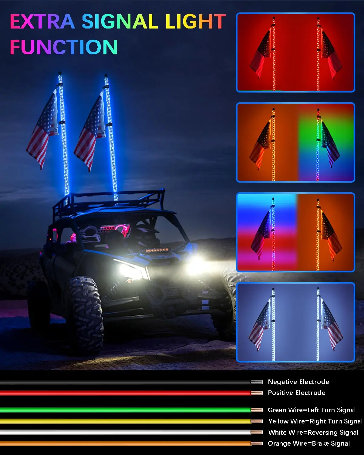Whip Lights With App & Remote Control For Utv, Atv, Sxs, Polaris Rzr 4