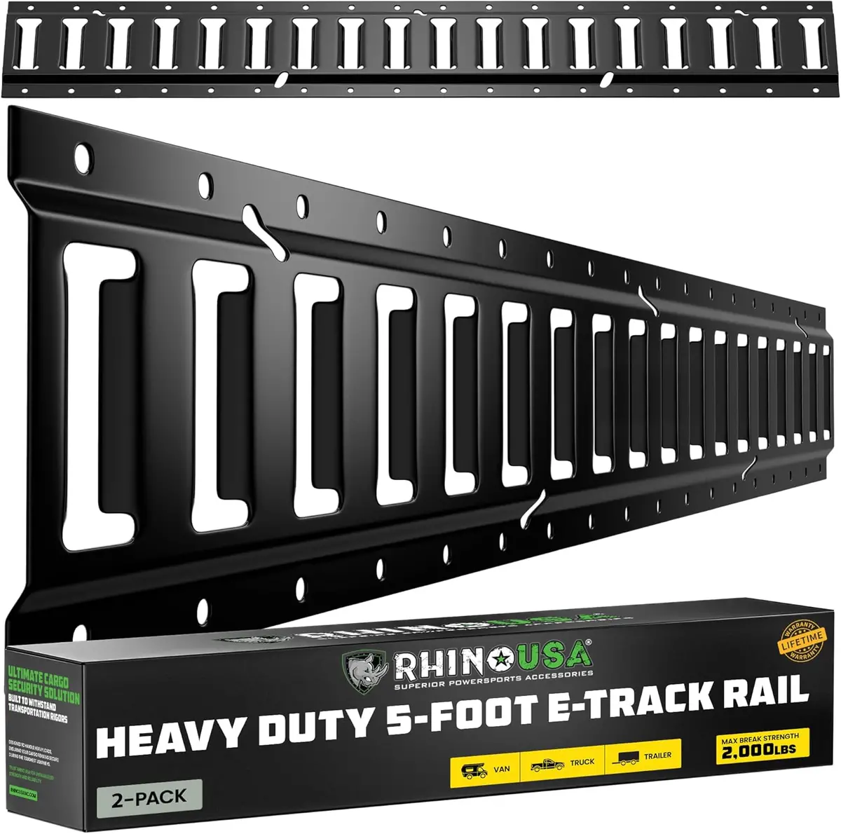 Rhino Usa 5Ft E-Track Tie-Down Rails, Black (2 Pack) | Td-Etrail5-2Pk-Blk 1