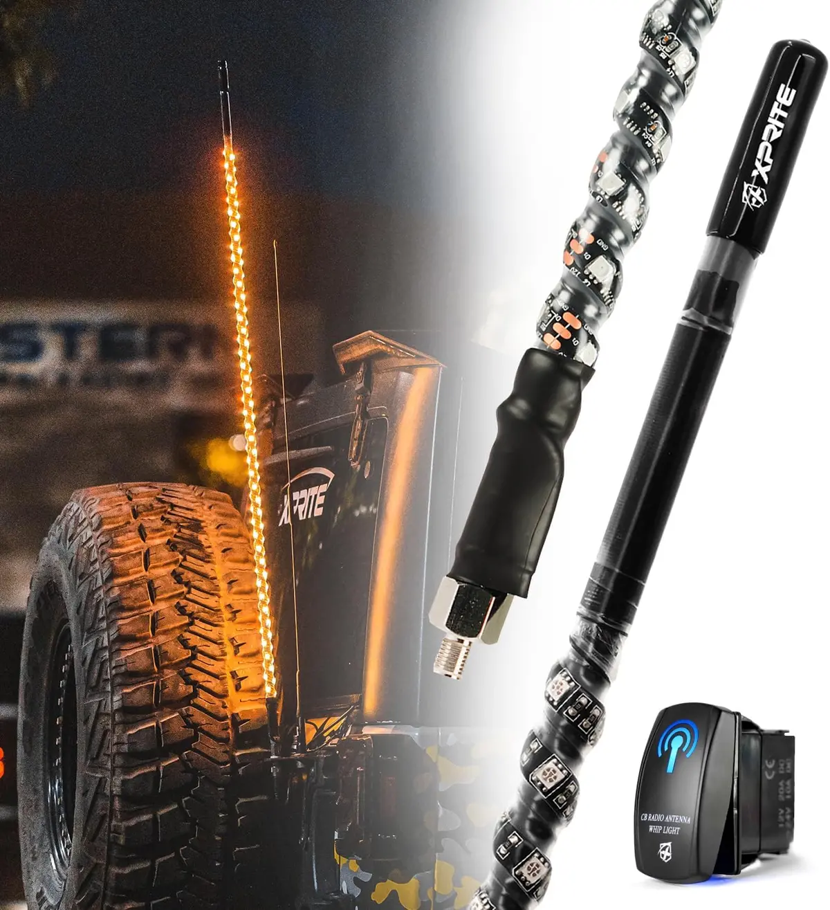 Xprite Gmrs Radio Antenna With 4Ft Amber Led Whip Light 1