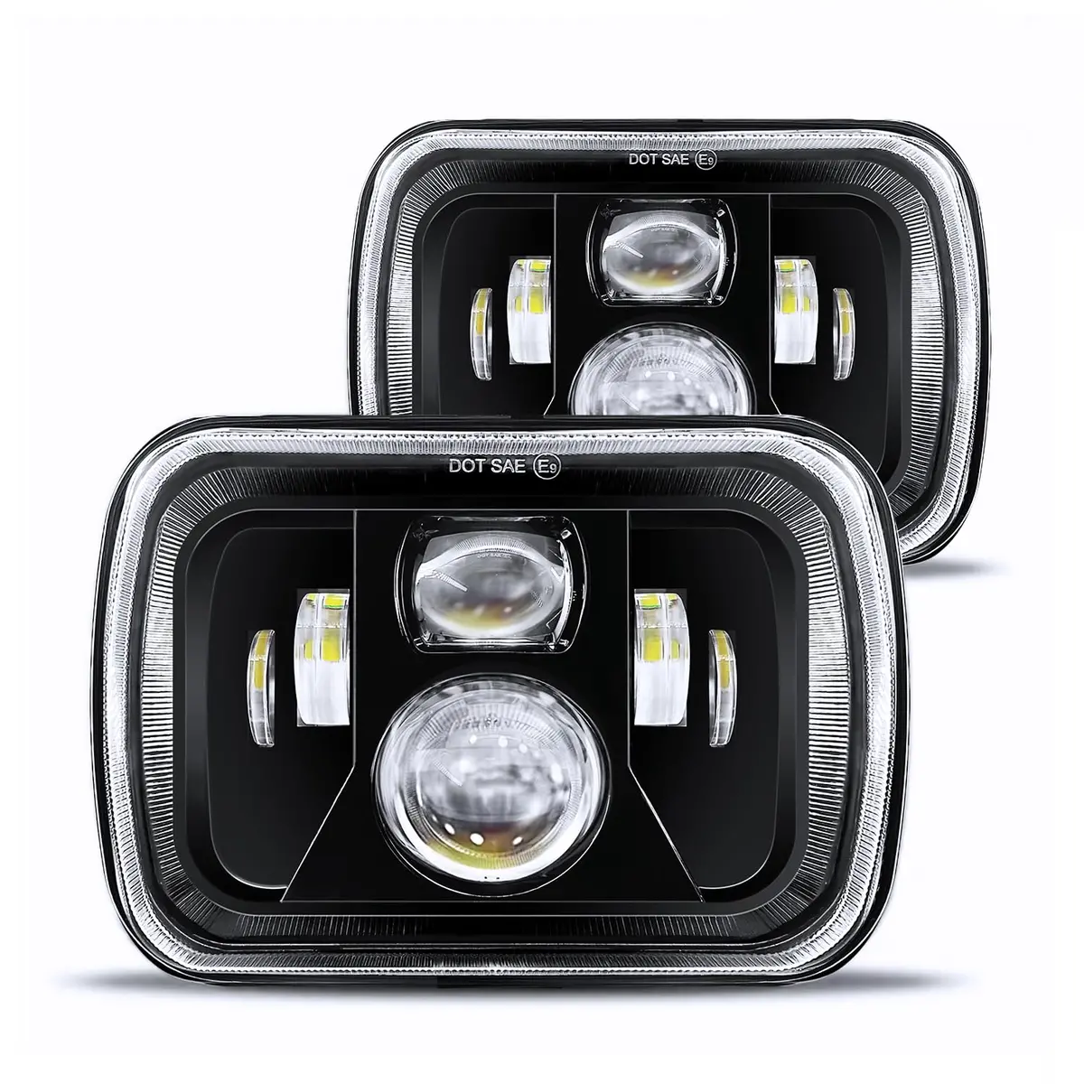 Jhlion Upgraded New 1000% 5X7 Led Headlights Led Lights W/Drl Amber Turn Signal Hi/Low Sealed Beam Compatible With Jeep Cherokee Xj Wrangler Yj Gmc Comanche Mj 1