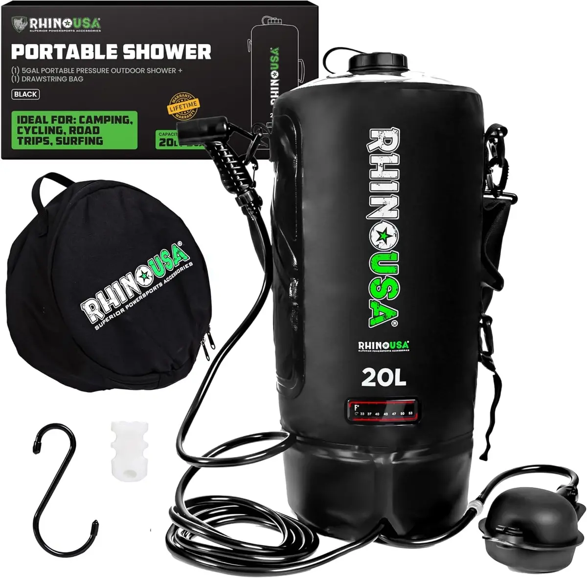 Rhino Usa 5 Gallon Portable Pressurized Camp Shower - Black | Ca-Shpor-Blk 1