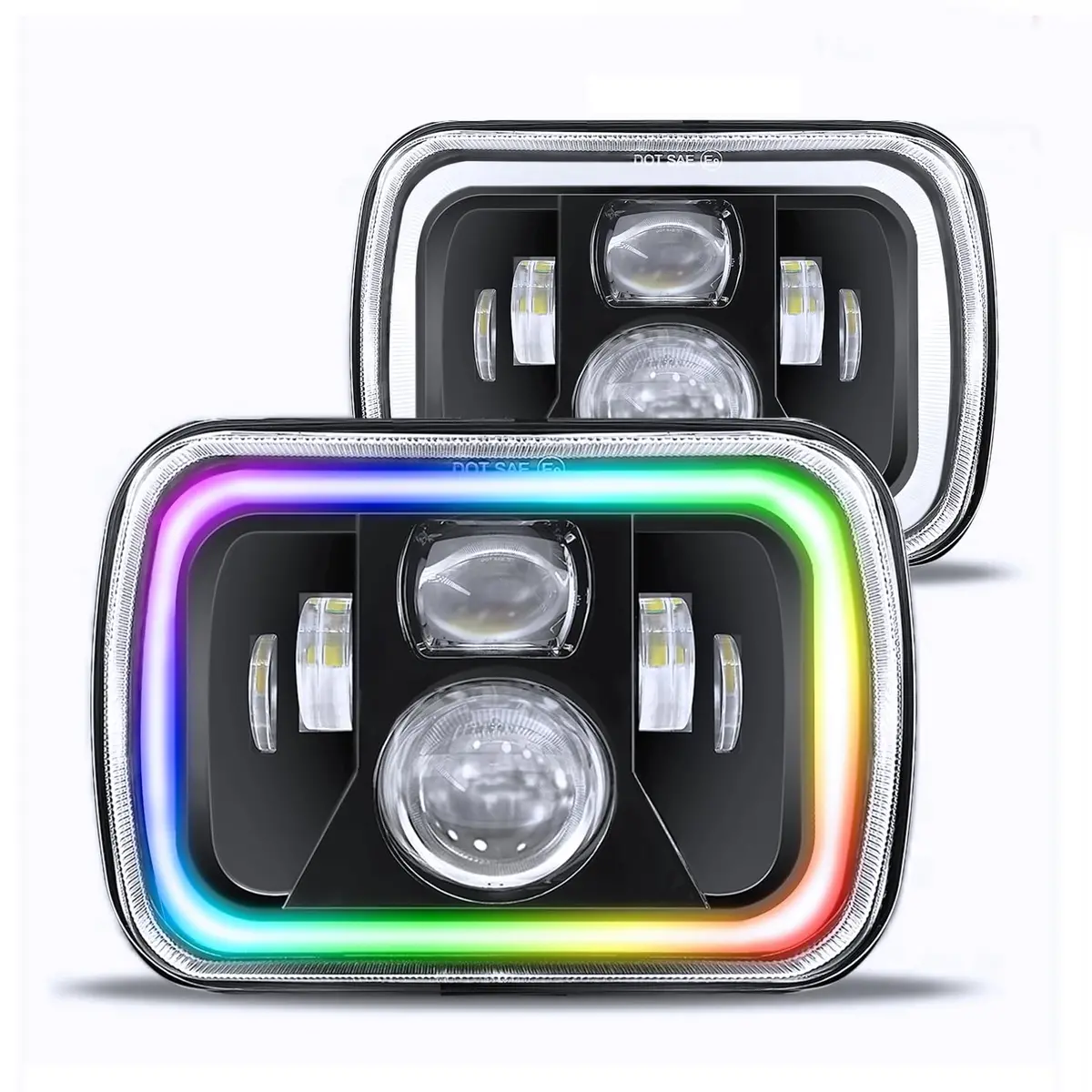 Jhlion Upgraded New 1000% Rgb 5X7 Led Headlights Led Lights W/Drl Amber Turn Signal Hi/Low Sealed Beam Compatible With Jeep Cherokee Xj Wrangler Yj Gmc Comanche Mj 1