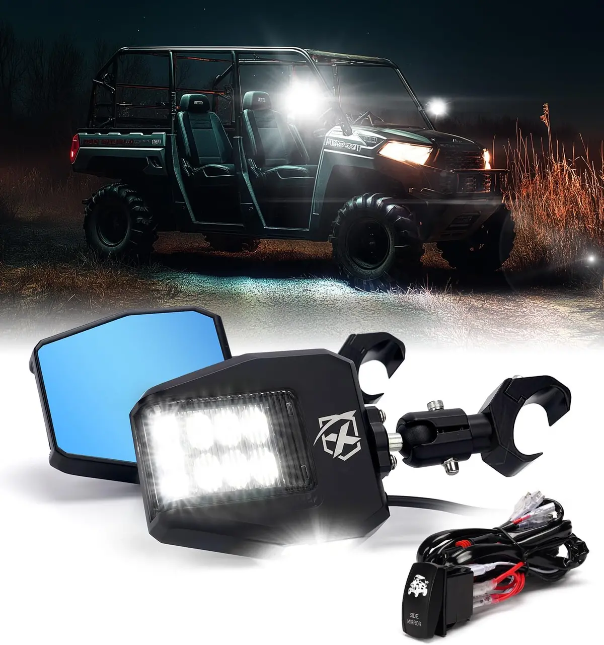 Utv Rearview Mirrors For Polaris Ranger General Can-Am Defender Maverick Trail Kawasaki 1