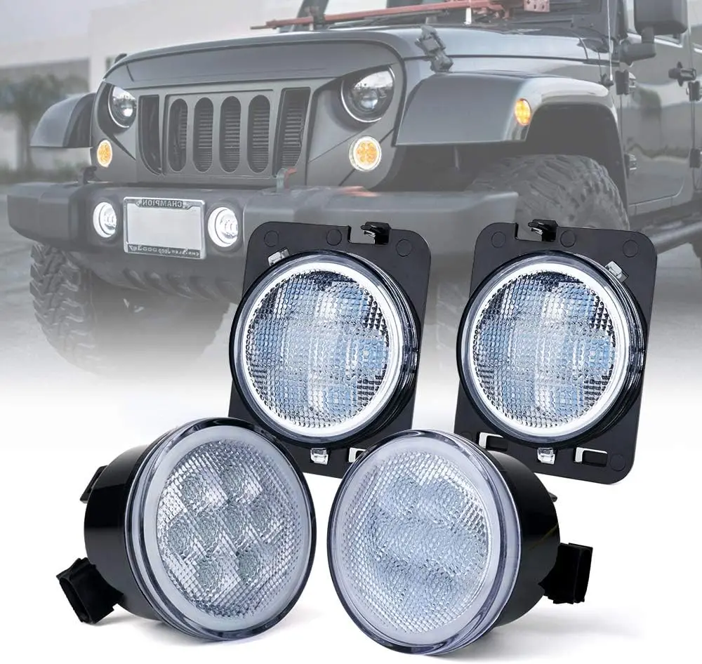 Turn Signal Lights & Front Fender Side Marker Amber Light Assembly Replacement Combo For 2007-2018 Jeep Wrangler Jk 1