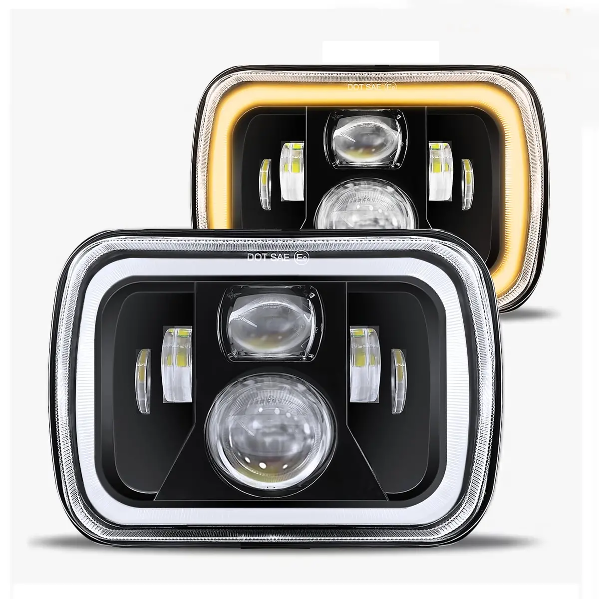 Jhlion Upgraded New 1000% 5X7 Led Headlights Led Lights W/Drl Amber Turn Signal Hi/Low Sealed Beam Compatible With Jeep Cherokee Xj Wrangler Yj Gmc Comanche Mj 1
