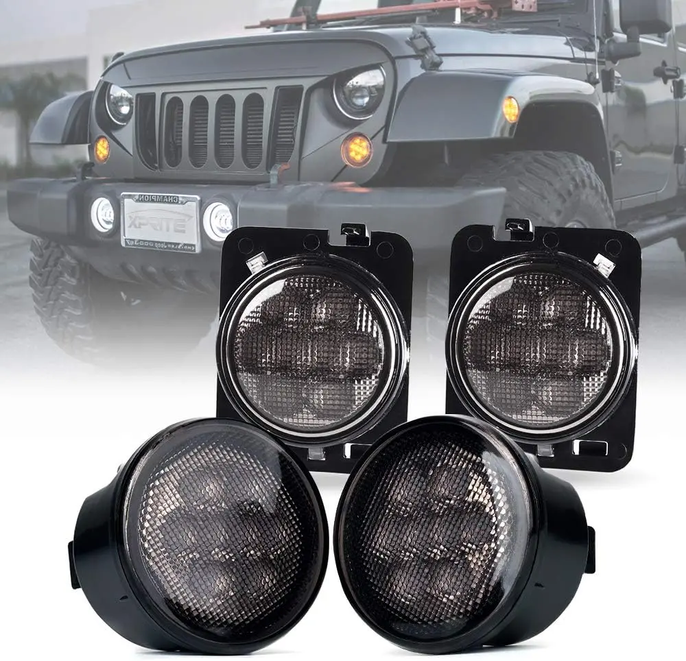 Smoked Lens Turn Signal & Side Marker Lights Kits For 2007-2018 Jeep Wrangler Jk Jku 1