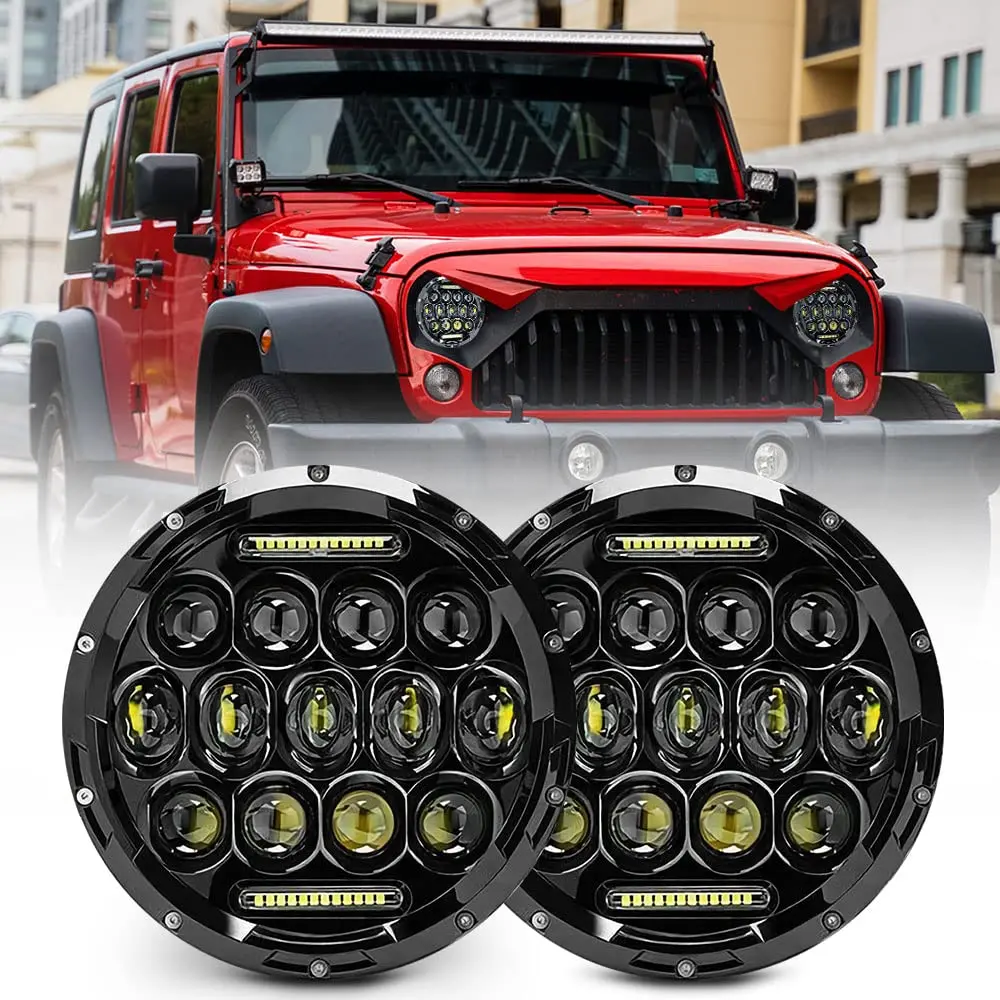 Jeep Wrangler Headlight, 7 Inch Led Headlights For Jeep Wrangler Jk/Tj/Lj 1997-2020, 150W Dot Approved 500% Brighter Round Led Headlight With Drl, H4 H13 Adapter 2Pcs (Black) 1