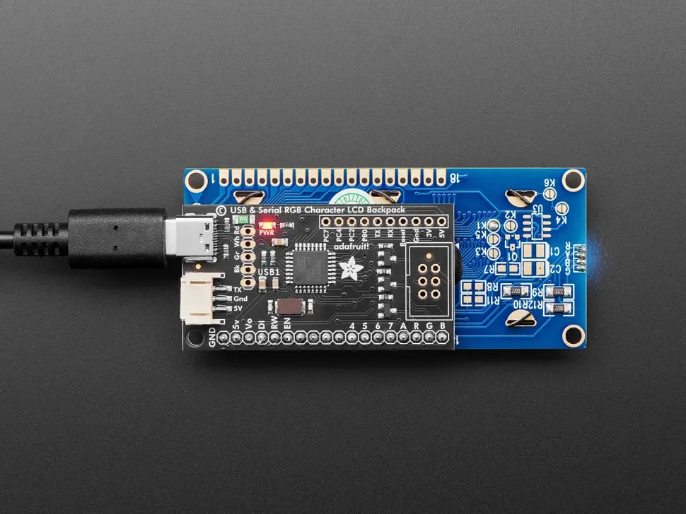 Usb + Serial Backpack Kit With 16X2 Rgb Backlight Negative Lcd - Rgb On Black 1