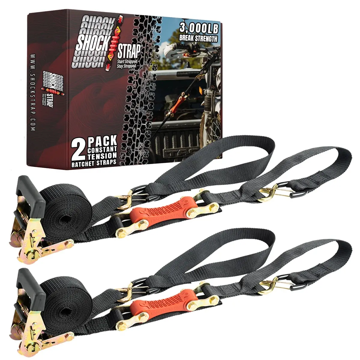 7Ft X 1.5In Shockstrap® Ratchet Strap With Clip Hook,  Premium Polyester Webbing, 3K Break Strength, 1K Working Load Limit 1