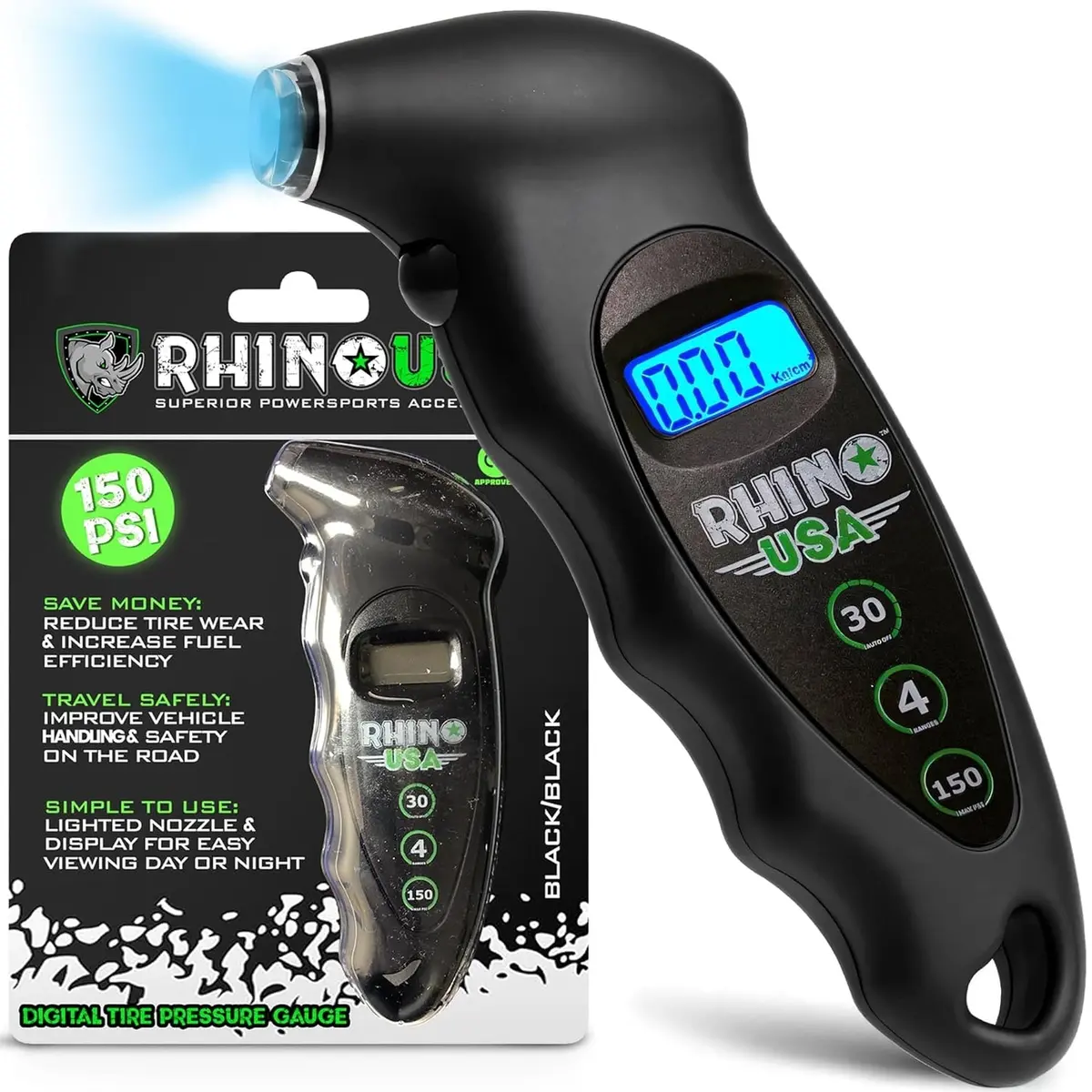 Rhino Usa Digital Tire Pressure Gauge 150 Psi (Green) | Rgauge-Digital 1