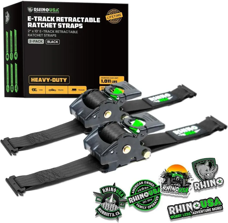Rhino Usa Retractable Ratchet Straps (2Pk 2Inx10ft) (Black) | Td-Rsre2x10-Blk-R 1