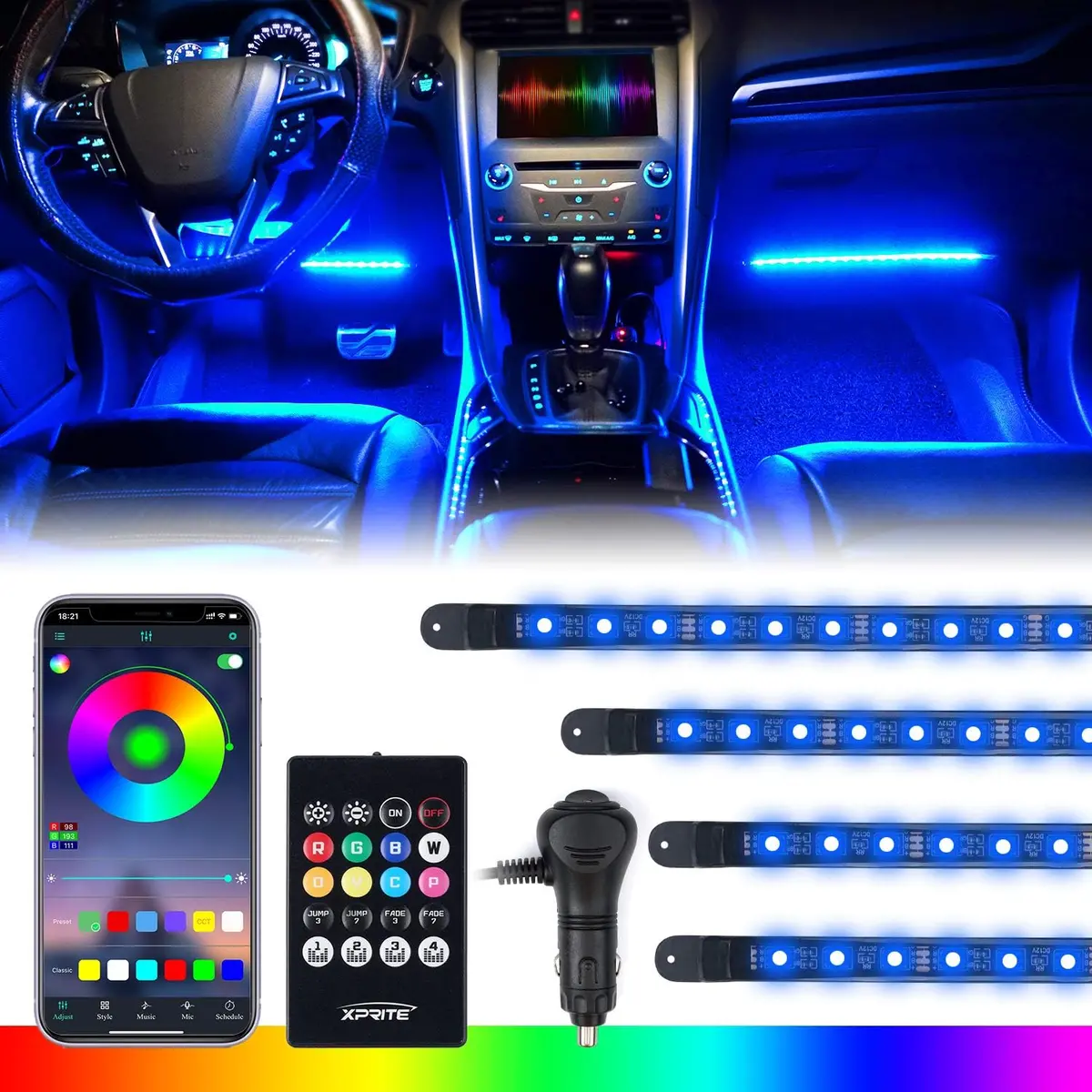 Rgb Interior Light Strips - Powered By Cigarette Plug 1